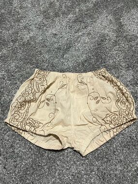 Anthropologie - Linen Bloomer Shorts Size XS Beige Embroidered